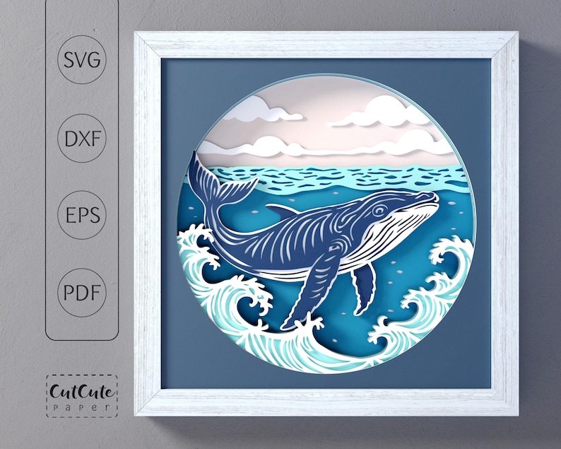 Whale Shadow Box Template SVG : Ocean Life Seascape (digital Download ...
