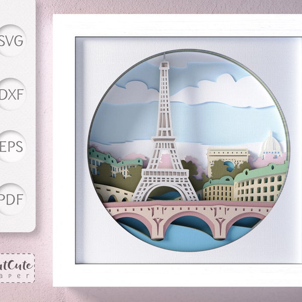 Paris Shadow Box Template: Eiffel Tower, Arc de Triomphe (SVG, DXF, PDF)
