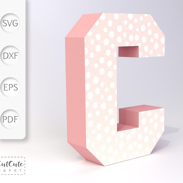 3D Letter C SVG template, Cardstock Letter SVG for Cricut and Silhouette Cameo, Birthday Letters, no scoring tool needed, PDF Tutorial