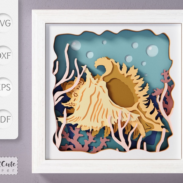 Sea Shell Shadow Box SVG Template, 3D SVG Sea Life Shadowbox, DIY Beach House Wall Decor,, Layered Cardstock Sea Shell Paper Cut for Cricut Sea Shell Shadow Box SVG Template, 3D SVG Sea Life Shadowbox, DIY Beach House Wall Decor,, Layered Cardstock Sea Shell Paper Cut for Cricut