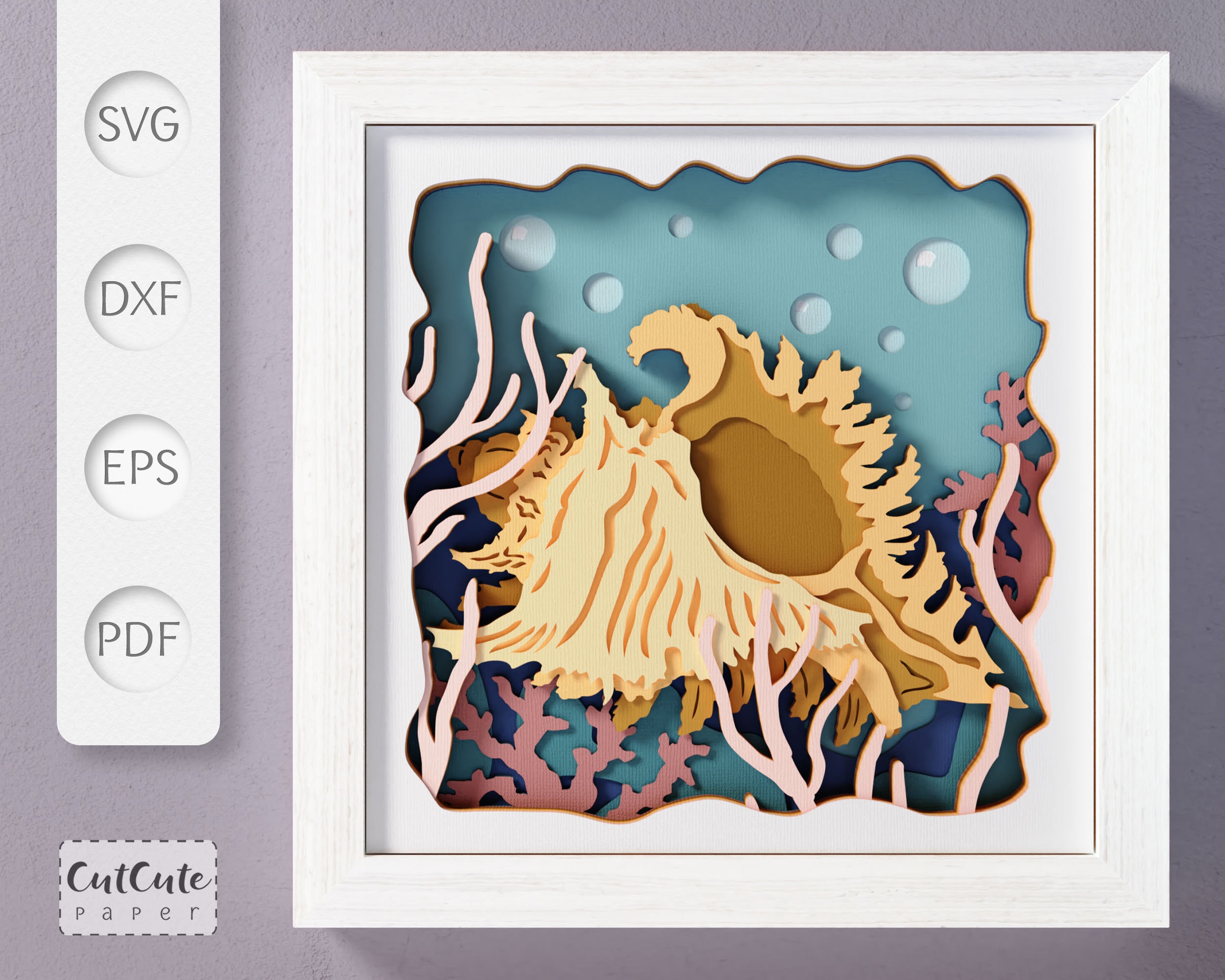 Sea Shell Shadow Box SVG Template 3D SVG Sea Life Shadowbox - Etsy