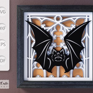 Szablon Gothic Bat Shadow Box SVG, ozdobny papier warstwowy wycinany na Halloween, dekoracja domu DIY, Shadowbox dla Cricut i Silhouette