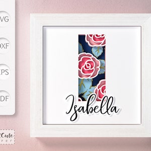 Shadow  Box SVG Template with Floral Monogram Letter I , 3D SVG diy Customizable Layered Paper Cut Wall Decor,  Sadowbox Cut Files