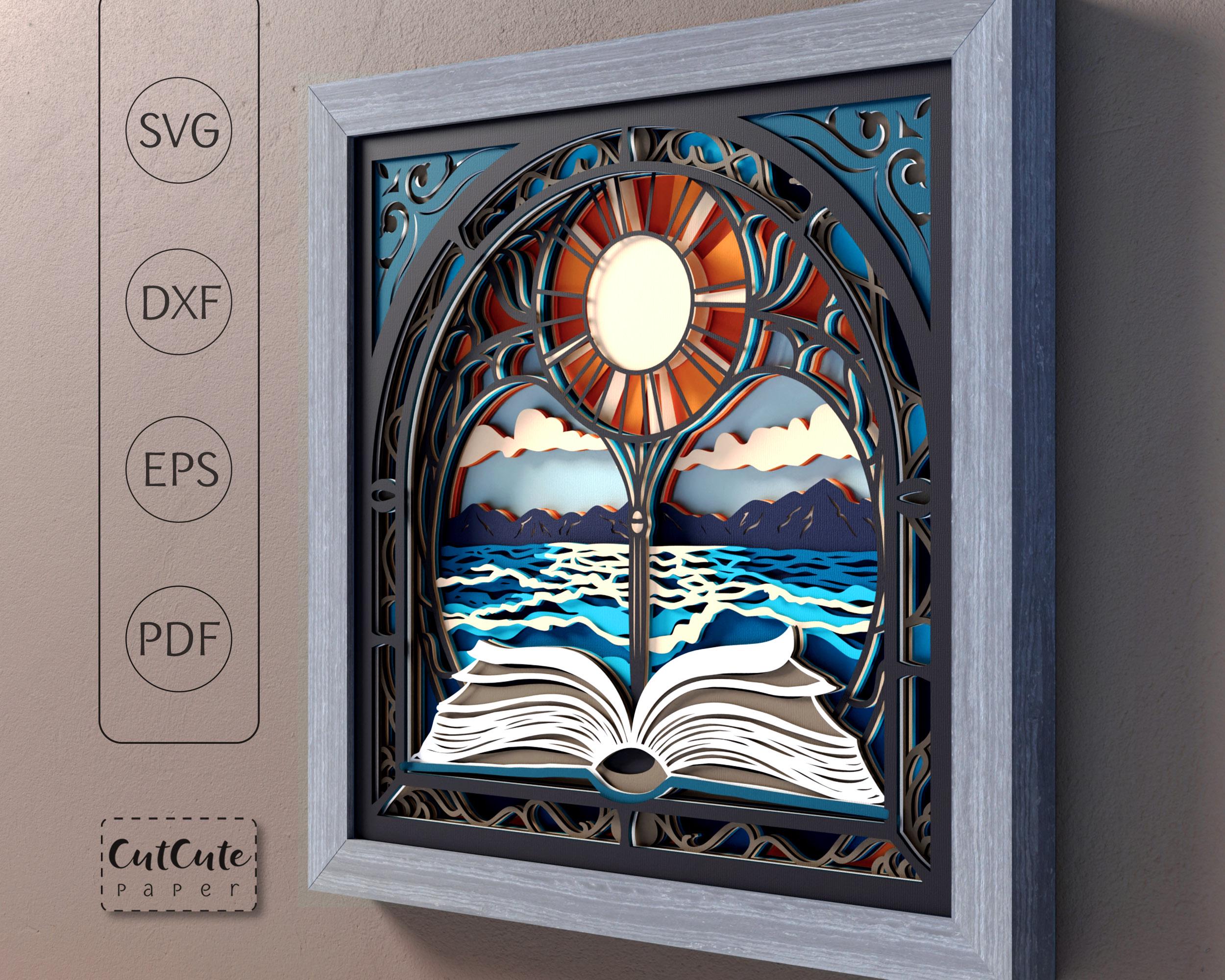 Ocean Sunset Book Shadow Box SVG – Layered Papercut Template (digital ...
