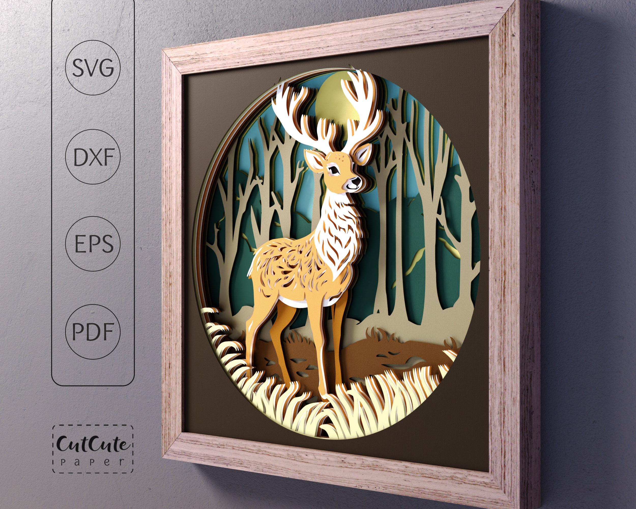 Deer Shadow Box SVG Template: Layered Woodland Art (9x9 Inch) - Etsy
