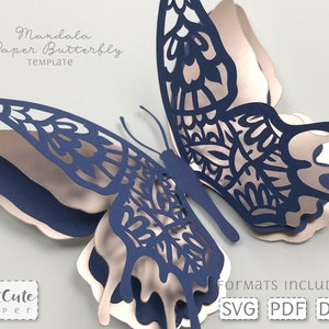 File di taglio SVG Mandala Butterfly per Cricut, Decorazione festa farfalla 3D fai da te, Sfondo farfalla, File di taglio laser Glowforge, File di taglio Cameo