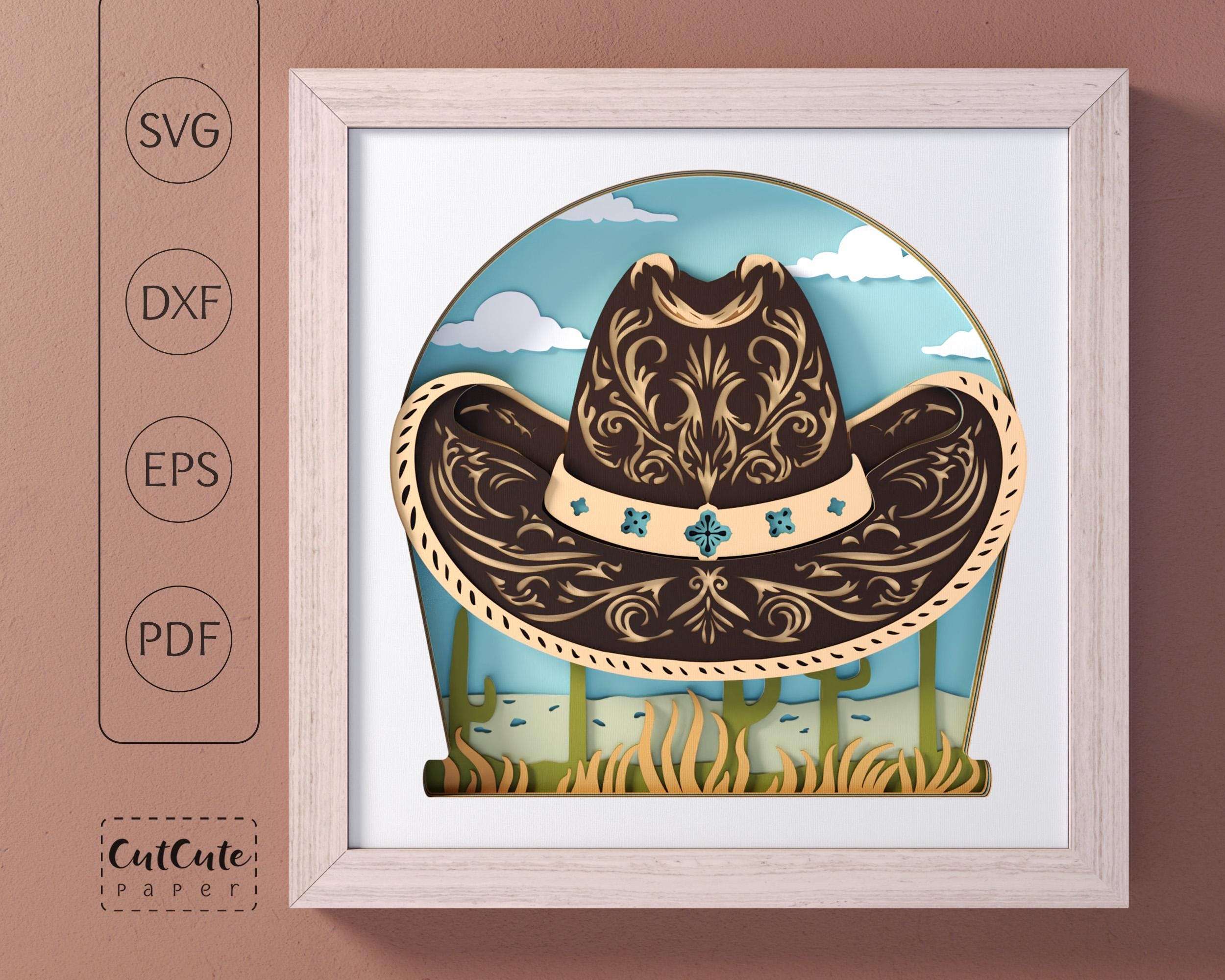 Cowboy Hat Shadow Box Template: Texas Landscape SVG (digital
