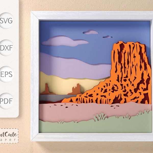 Arizona Landscape Shadow Box SVG Template, Desert 3D SVG Shadowbox, DIY Wall Decor, Layered Cardstock Paper Cut for Cricut & Silhouette