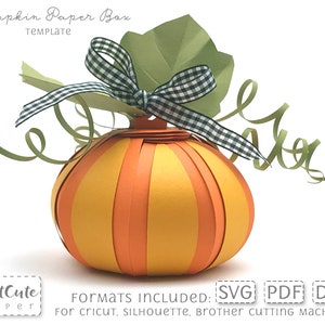 Pumpkin Box Template SVG , 3D Pumpkin Paper Ornament SVG, Fall Pumpkin Favor Box Pattern Cut Files for Cricut and Silhouette
