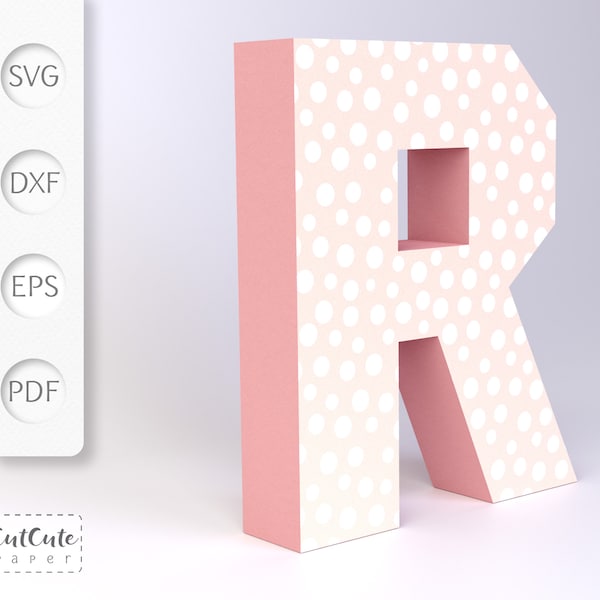 3D Letter R SVG template, Cardstock Letter SVG for Cricut and Silhouette Cameo, Birthday Letters, no scoring tool needed, PDF Tutorial