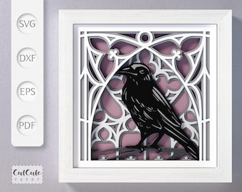 Gothic Raven Shadow Box SVG Template, Crow Layered Paper Cut Halloween Wall Art  Sadowbox for Cricut and Silhouette, DIY Home Decor