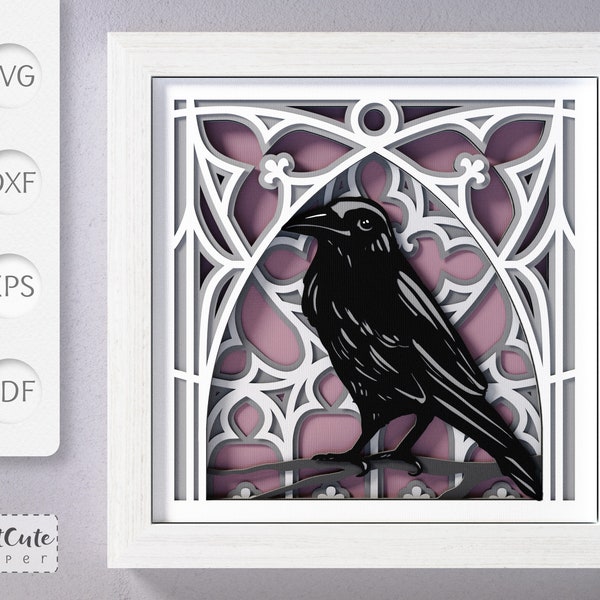 Gothic Raven Shadow Box SVG Template, Crow Layered Paper Cut Halloween Wall Art  Sadowbox for Cricut and Silhouette, DIY Home Decor