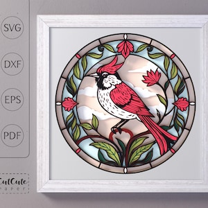 Gebrandschilderd glas vogel SVG Shadow Box-sjabloon, Bird 3D SVG Shadowbox, gelaagd karton papierproject voor Cricut, Art Nouveau DIY wanddecoratie