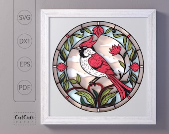 Stained Glass Bird Shadow Box SVG: Art Nouveau Papercraft Template