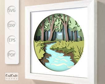 River Landscape Shadow Box SVG: 3D Cabin Wall Decor (Digital Files)
