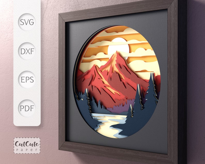 Mountain River Shadow Box SVG Template