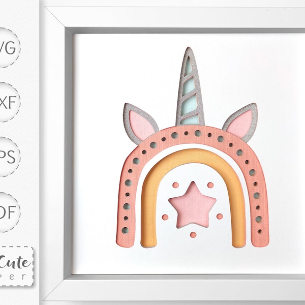 Unicorn Rainbow Shadow Box SVG Template, Layered Paper SVG Nursery Wall Art Sadowbox for Cricut and Silhouette, DIY Child Room Decor Unicorn Rainbow Shadow Box SVG Template, Layered Paper SVG Nursery Wall Art Sadowbox for Cricut and Silhouette, DIY Child Room Decor
