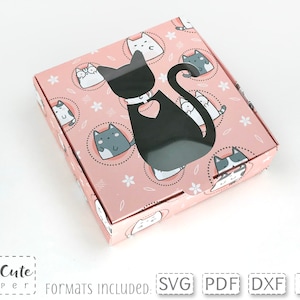 Katzen Fenster Box Vorlage, Katzen Leckerli Box, Haustier Zubehör quadratische Box SVG, Haustier Katzenliebhaber Geschenkbox, Haustier Party Favor Box, DIY Box Muster Kätzchen