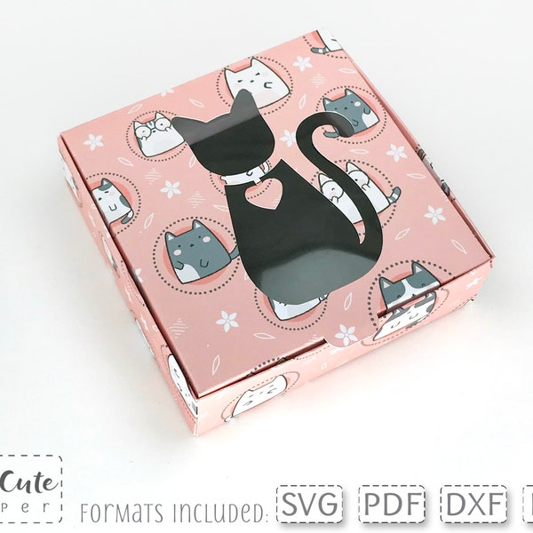 Cat Window Box Template, Cat Treats Box, Pet Accessories Square Box SVG, Pet Cat Lover Gift Box, Pet Party Favor box, DIY Box Pattern Kitten