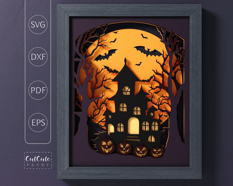 Spooky House Halloween Shadow Box Template SVG