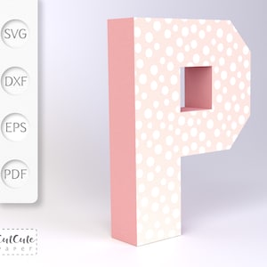 Plantilla SVG 3D Letter P, Cardstock Letter SVG para Cricut y Silhouette Cameo, Cartas de cumpleaños, no se necesita herramienta de puntuación, Tutorial en PDF