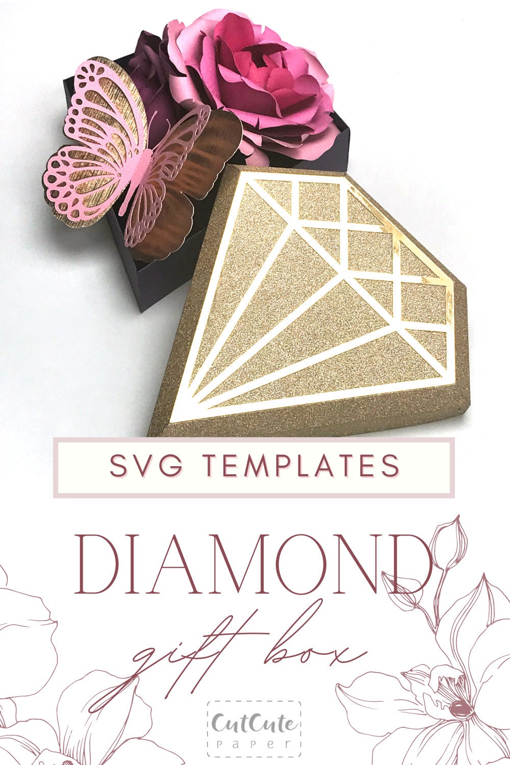 Diamond Box SVG Template for Cricut and Silhouette, DIY Gift Box Cut ...