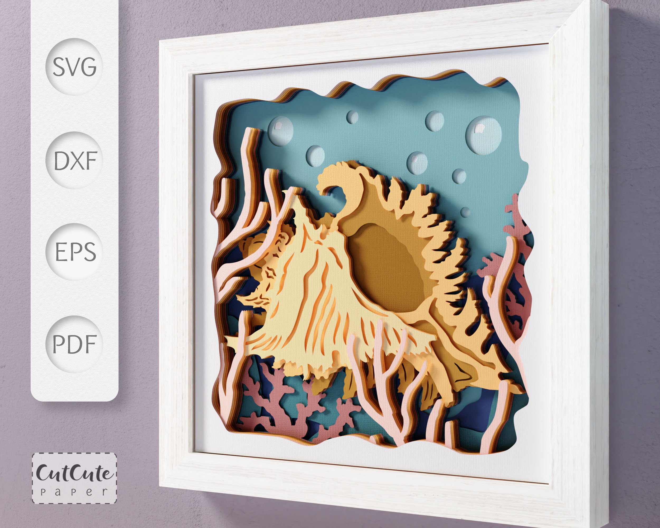 Sea Shell Shadow Box SVG Template 3D SVG Sea Life Shadowbox - Etsy