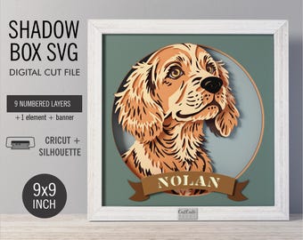 Cocker Spaniel Shadow Box SVG, Layered Dog Portrait Paper Cut File (9x9 Inch)