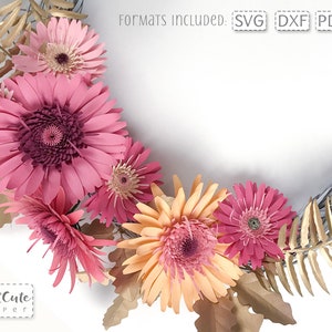 Gerbera Daisy SVG coupe fichier pour Cricut, silhouette camée et autres machines de découpe. Décoration de fête fleurs en papier à faire soi-même