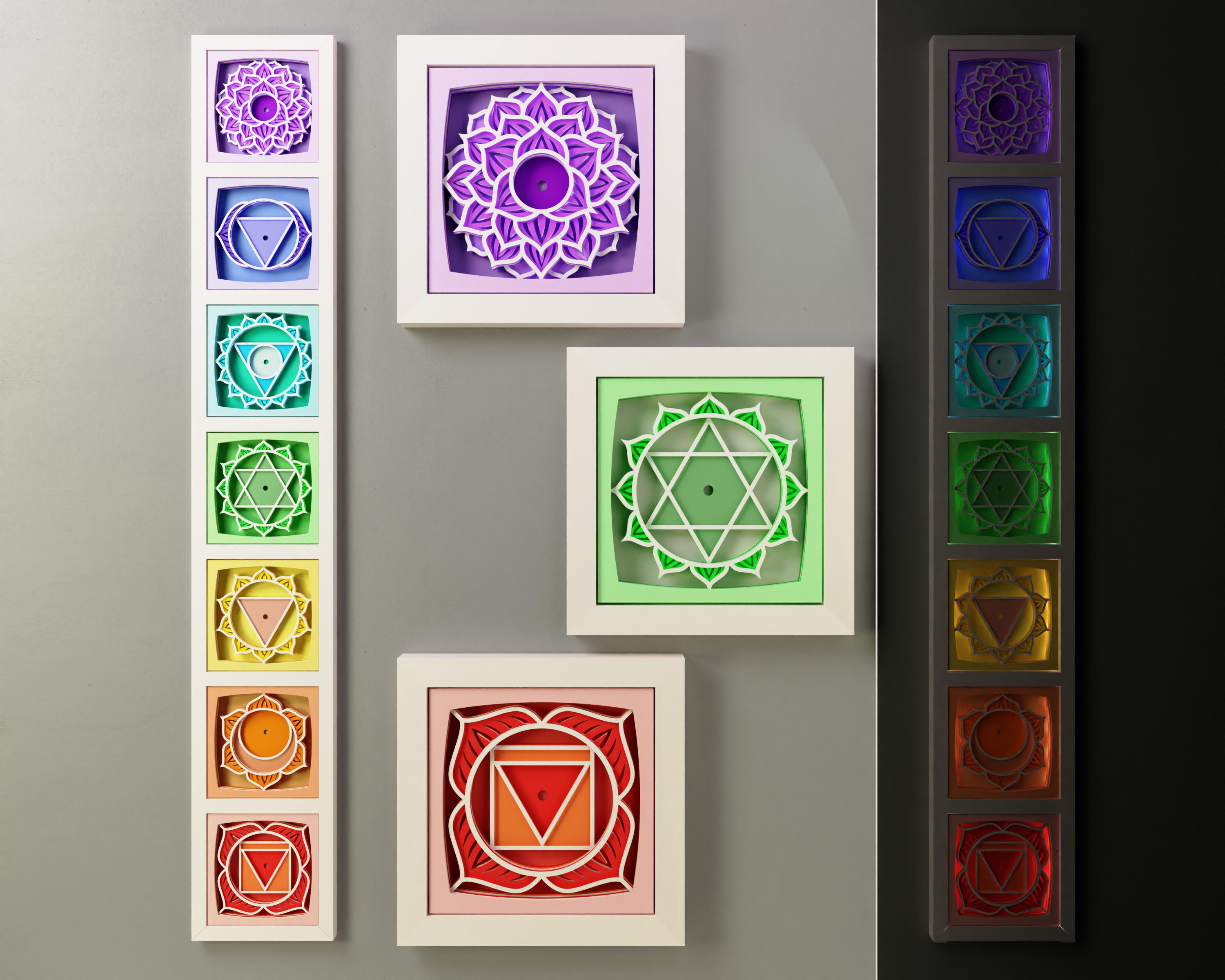 Chakra Shadow Chakra Symbols Shadow Box SVG: 3D Cut Files (4x4 Inch, Bundle, Modular ...