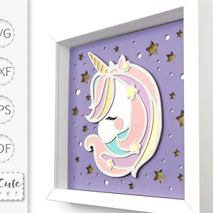 Unicorn Shadow Box SVG Template, Layered SVG Paper Cut Nursery Wall Art Sadowbox for Cricut and Silhouette, DIY Child Room Decor image 2