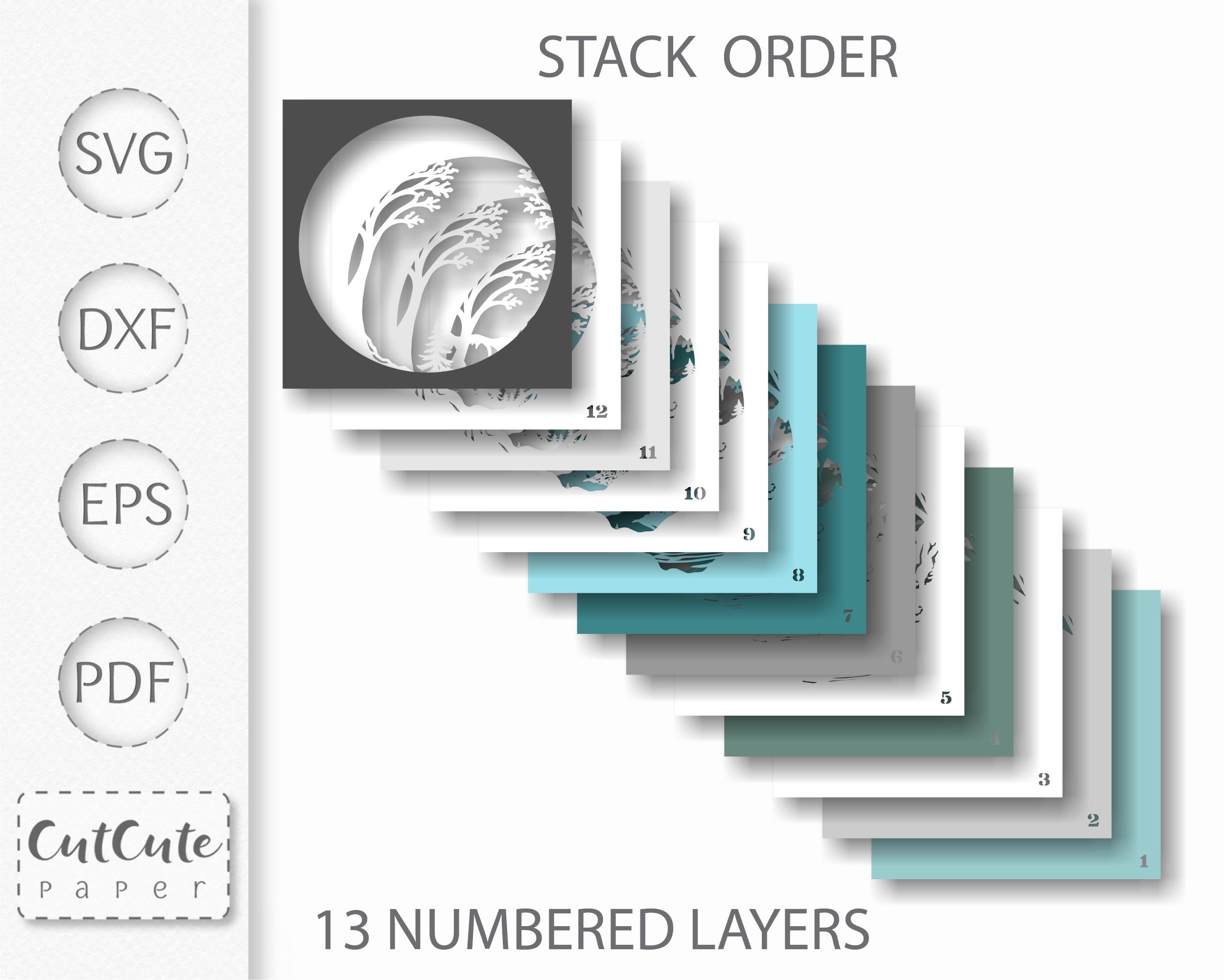 冬の風景シャドーボックス SVG バンドル: 雪に覆われた木々、滝 (3