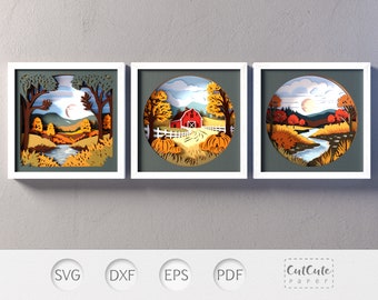 Fall Landscape Shadow Box SVG Bundle: Autumn Farmhouse Decor (Digital Files)