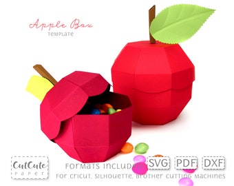 Apple Box Template SVG mit gewelltem Deckel, 3D Apple SVG, Apple Favor Box Pattern Cut Dateien für Cricut und Silhouette