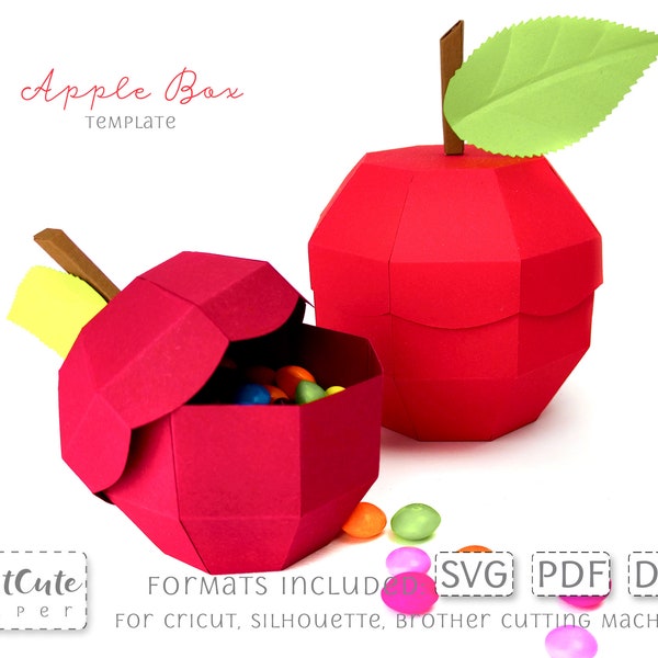 Apple Box Template SVG with Scalloped Lid, 3D Apple SVG, Apple Favor Box Pattern Cut Files for Cricut and Silhouette