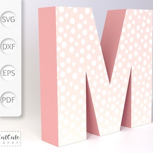 Plantilla 3D Letter M SVG, Cardstock Letter SVG para Cricut y Silhouette Cameo, Carta de cumpleaños