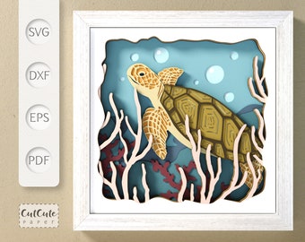 Sea Turtle Shadow Box SVG: Layered Paper Cut Template (Digital Download)
