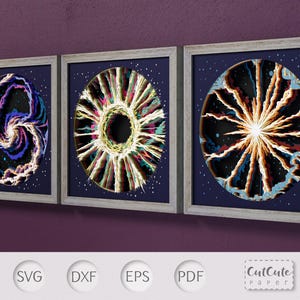 Paquete de cajas de sombras de espacio profundo, plantillas de cajas de sombras SVG 3D de galaxia, supernova y agujero negro, decoración de oficina abstracta para hacer uno mismo, proyecto de papel para Cricut