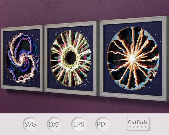 3D Galaxy Shadow Box SVG Bundle: Supernova, Black Hole, DIY Paper Art
