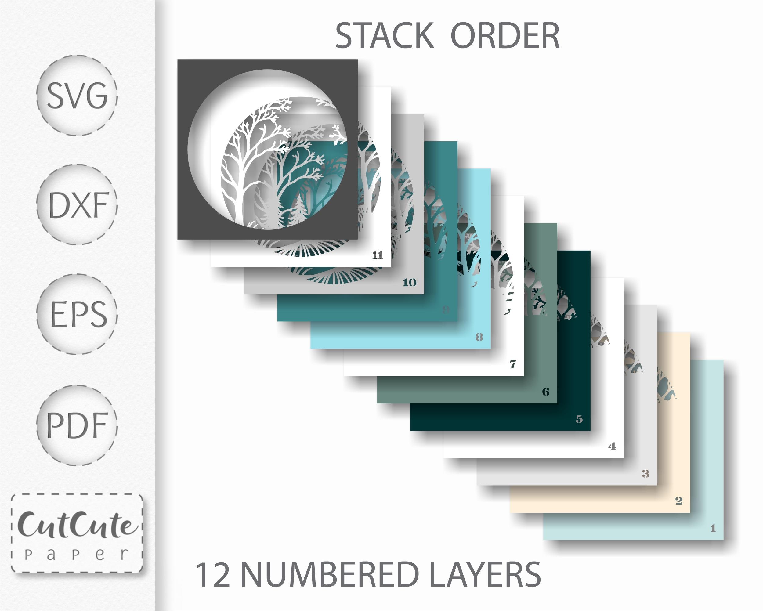 冬の風景シャドーボックス SVG バンドル: 雪に覆われた木々、滝 (3