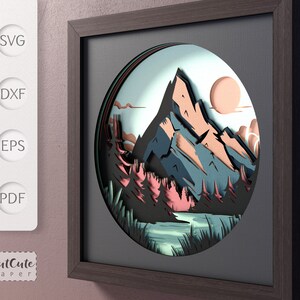 Lake Mountain Shadow Box SVG Template