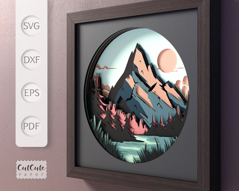 Lake Mountain Shadow Box SVG Template