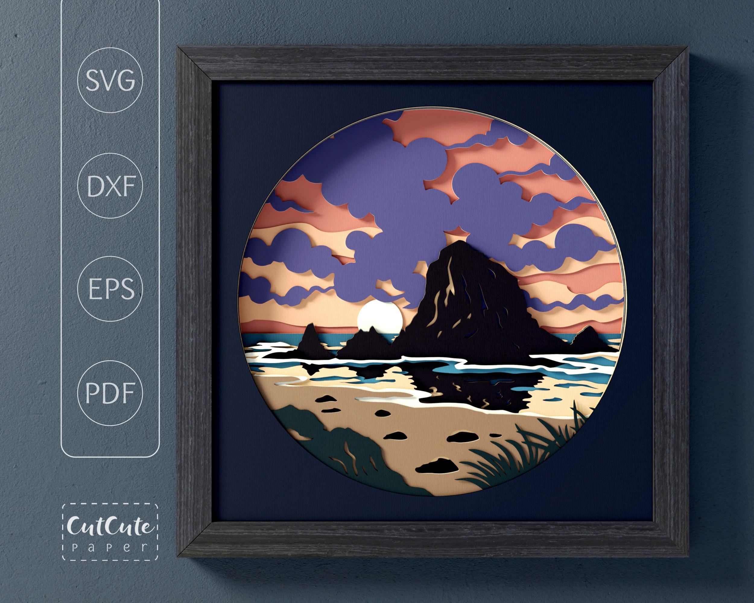Coastal Shadow Box SVG Bundle, Ocean Sunset Layered Paper Cut Files ...
