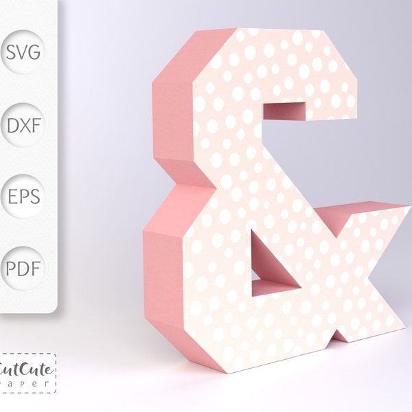 3D Buchstabe Ampersand SVG Vorlage, Cardstock Letter SVG für Cricut und Silhouette Cameo