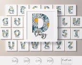 Daisy Letters Shadow Box SVG: Floral Monogram Alphabet, Layered Paper Cut (Digital Files)