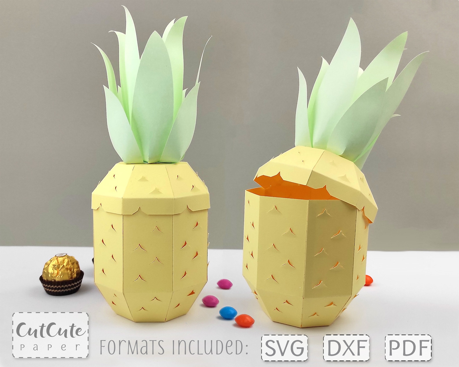 Pineapple Box Template SVG With Scalloped Lid 3D Pineapple Etsy