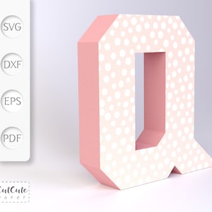 Modèle 3D Lettre Q SVG, Cardstock Lettre SVG pour Cricut et Silhouette Cameo, Lettres d'anniversaire, aucun outil de notation nécessaire, Tutoriel PDF