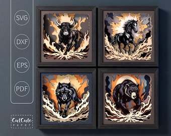Layered Animal Papercut Templates | Wolf, Bear, Bull, Horse Shadow Box SVG (Digital Download)