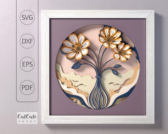 Flowers in Vase 3D Shadowbox SVG Template: Layered Paper Project (Digital Files)