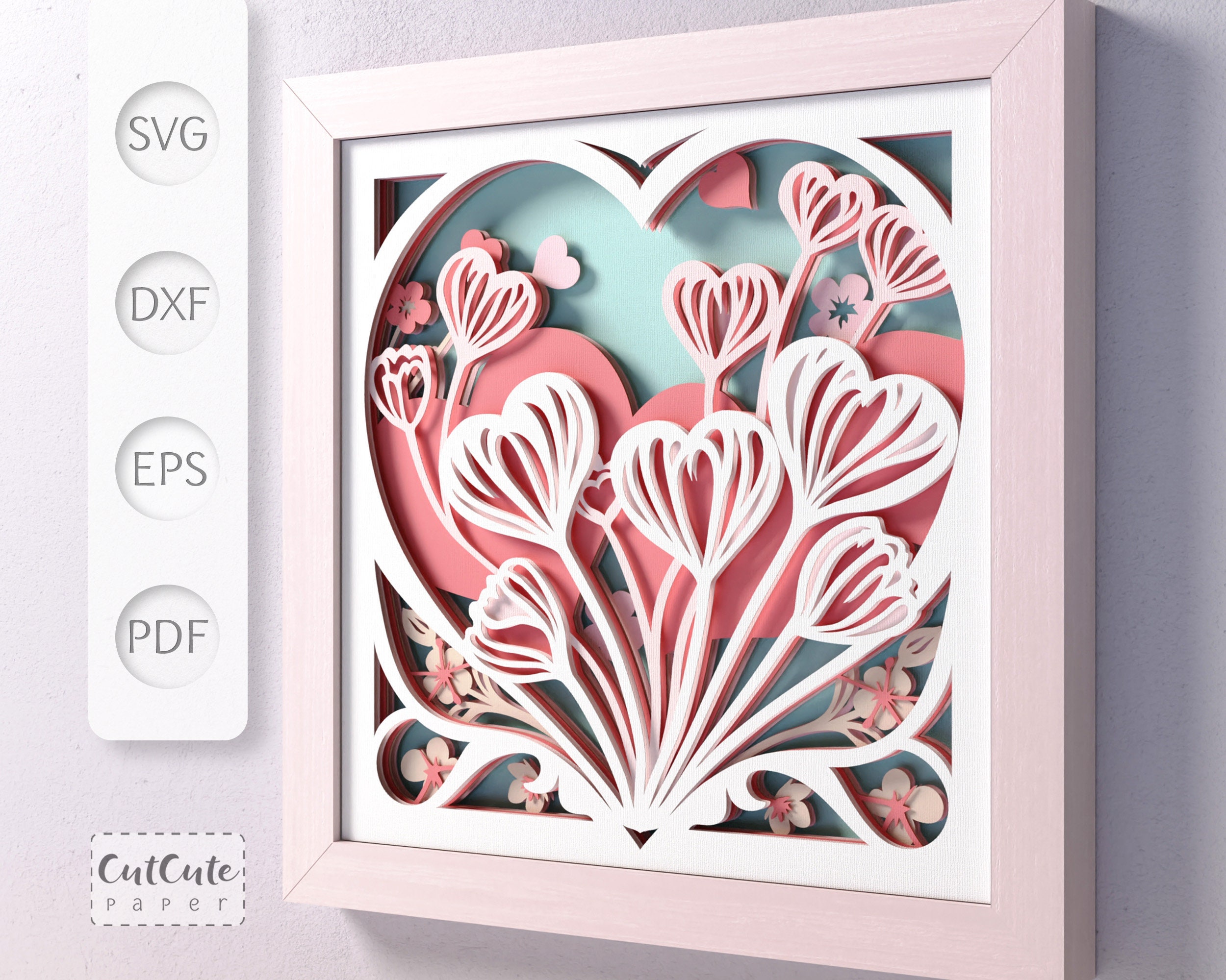 Floral Heart Shadow Box SVG Template: Valentine DIY Gift (2 Variations ...